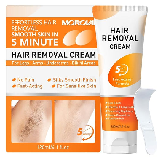 Morovan Hair Removal Cream 4.1Oz: Fast Acting Depilatory Cream for Women and Men, Painless Smooth Skin on Legs Arms Bikini Line at Home