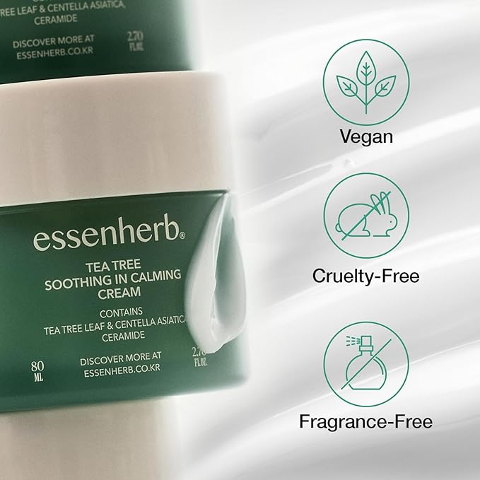 Tea Tree Soothing In Calming Cream for Sensitive Skin with Centella Asiatica help reduce redness and breakouts, Low irritating, Moisturizing Daily Texture Care, Korean Skin Care (2.70 fl.oz)
