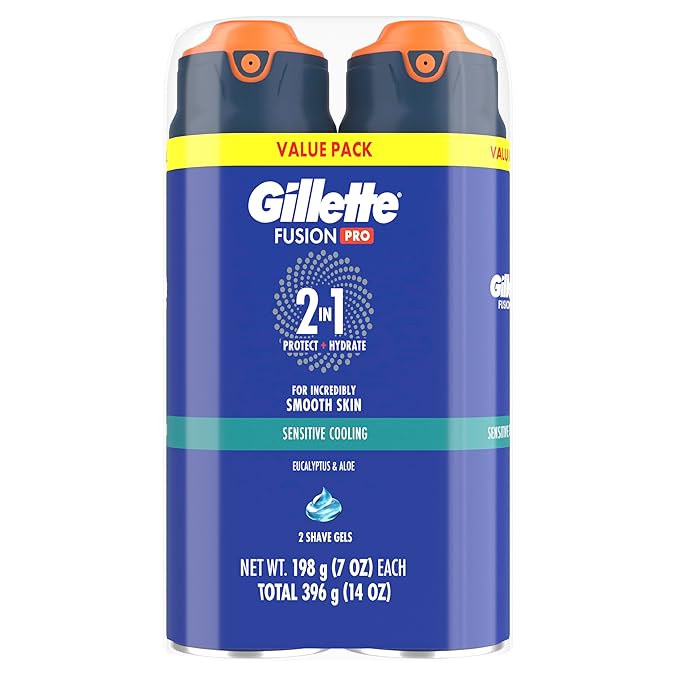 Gillette PRO Shaving Gel For Men Cools To Soothe Skin And Hydrates Facial Hair, TWIN PACK - Total 14oz, ProGlide Sensitive 2 in 1 Shave Gel