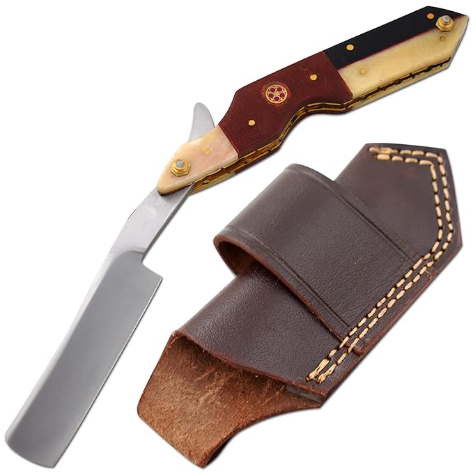 Straight Razor | Straight Edge-Razor Red Wood & Bone Handle- Sharp | High Hardness Stainless Steel Cutthroat Straight Edge Blade | Barber Razor (216)