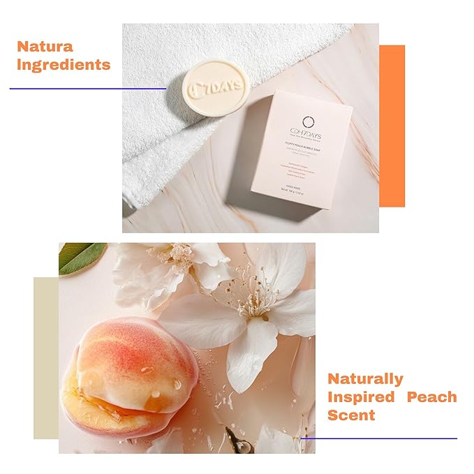CDH7DAYS Fluffy Peach Bubble Body Soap Bar, Korean Handmade