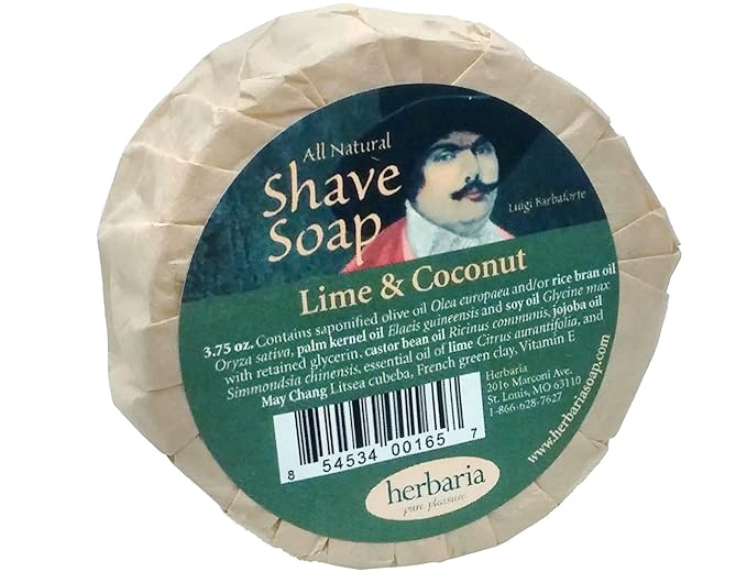 Herbaria Lime & Coconut Shaving Soap Handcrafted All-Natural with Essential Oils 3.5 oz Puck. Enjoy Our Other Skin-Friendly Products.