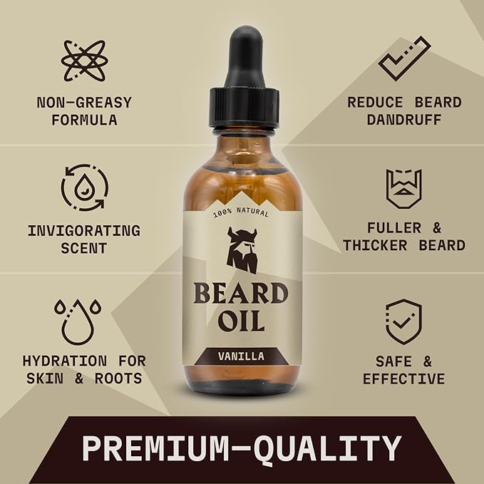Striking Viking Beard Oil for Men - 2 Fl Oz, Pack of 2, Vanilla - Conditioning with Jojoba, Argan & Almond Oil - Promotes Fuller Growth with Beard Growth Serum - Soothes Itch with Tea Tree Extract