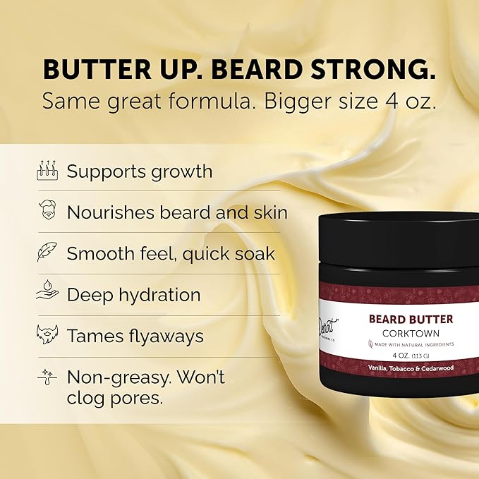 Detroit Grooming Co. Beard Butter for Men | Softens, Thickens & Hydrates with Safflower Oil & Shea Butter | Corktown Scent, 4oz