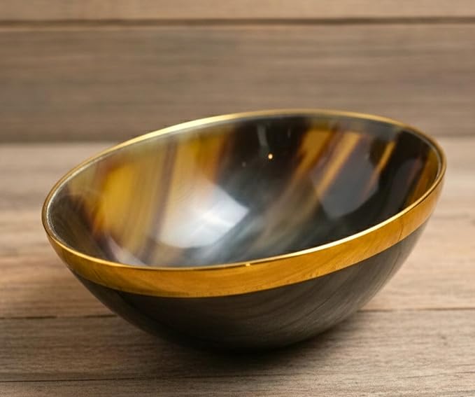 Shaving,Serving & Decorative Bowl with Brass Rim, Hand Crafted Natural Yak Horn Shaving Soap Bowl | Serving Bowl |Decorative Bowl for holding small jewelry Gift for mother, father,Husband