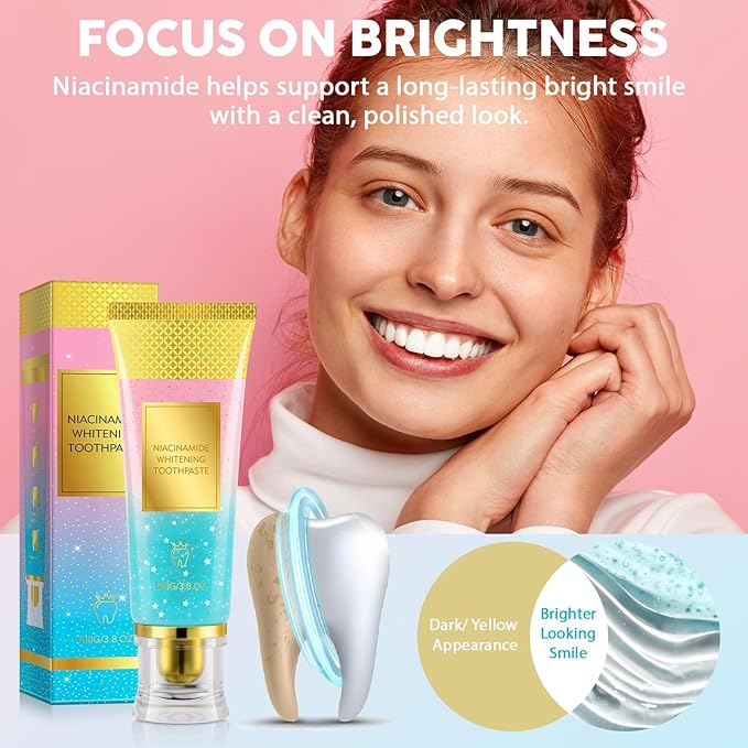 2 Pack Niacinamide Whitening Toothpaste for Radiant Smile – Gentle Stain Removal, Fresh Breath, Deep Cleaning & Gum Protection – Niacinamide Toothpaste for Daily Use – Lasting Mint Flavor – 3.5oz Tube