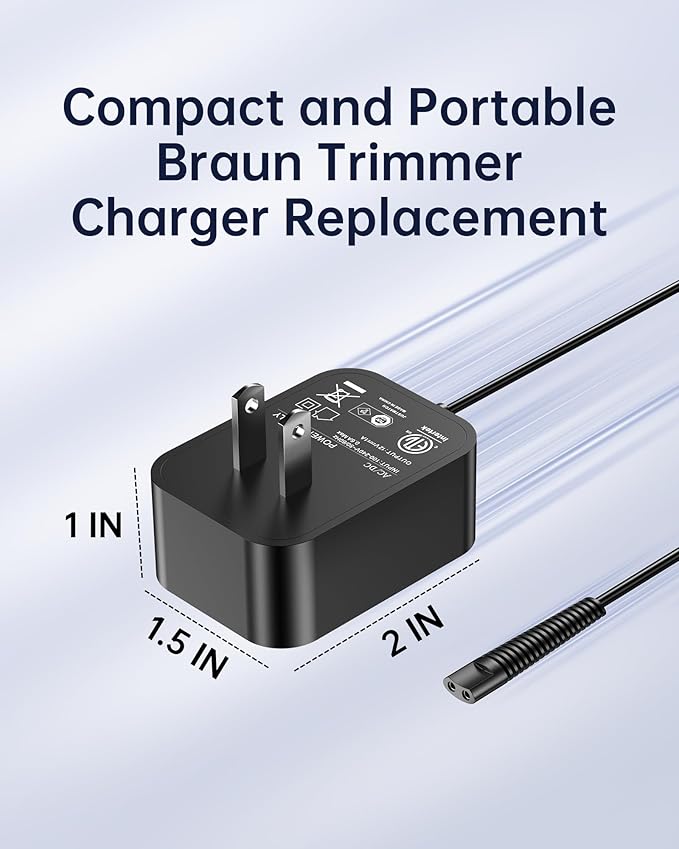 WUKUR 12V Charger Compatible with Braun Shaver Series 3/7/5/1/9, Charging Cord for Braun Electric Razor Shaver Trimmer 3040s, 310s, 340S, 5190cc, 5040s, 740S, 7865, 9290cc, 9095cc Replacement Adapter