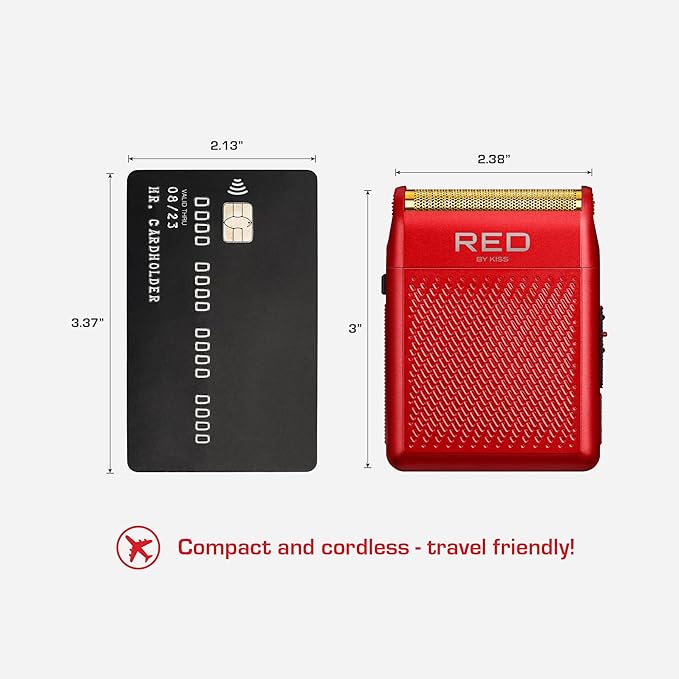 RED by Kiss Cordless Mini Shaver for Men, Compact High-Precision, Quick USB-C Charging, Non-Slip Grip, Long-Lasting Battery, Travel-Friendly Design, Powerful Motor for Efficient Shaving (Red)