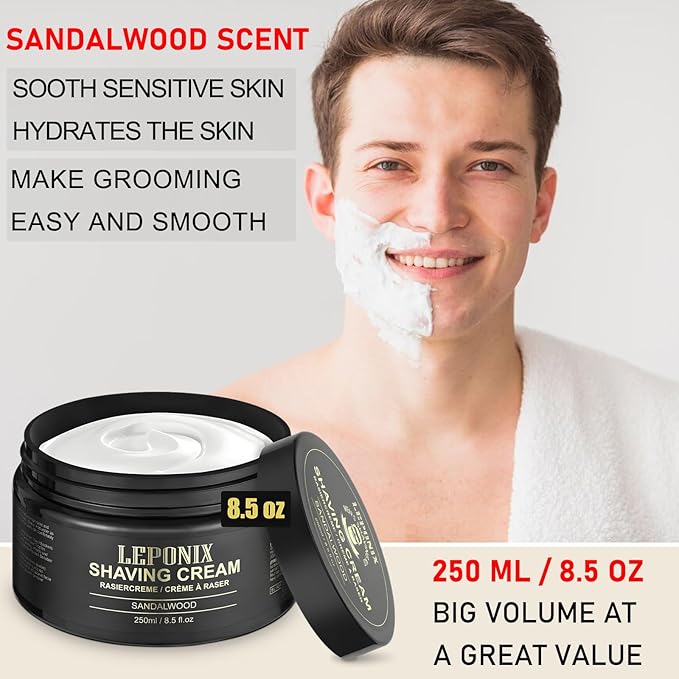Shaving Cream Mens – 8.5oz Extra Large Shave Cream - Rich Lather Prevents Razor Burn & Irritation, Moisturizes Dry Skin - Gentle Formula for Seniors - Secret Santa Gifts