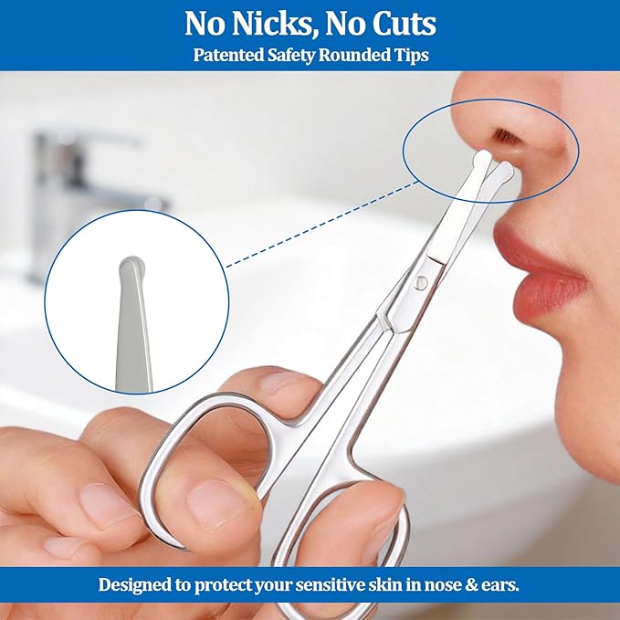 Professional Nose Hair Scissors Set, Stainless Steel Small Shears for Grooming Mustache, Beard Grooming Scissors for Men & Women, Eyebrow Ear Facial Trimmer (3 Pack)