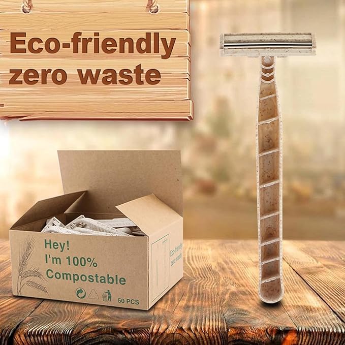 Eco-Friendly Razor | Disposable | Recycled Material | Men & Women Shaving Razor | Twin Blade | Biodegradable Wheat Straw, 100 Count (Pack of 1)