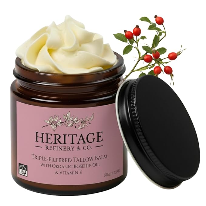 Whipped Beef Tallow for Skin Eczema - Infused Rosehip Oil - Made in USA, Baby, Men, Women All-Natural Moisturizer for Body & Face, Wrinkle Repair Anti Aging Defense, Grass Fed Skincare - 2 Oz