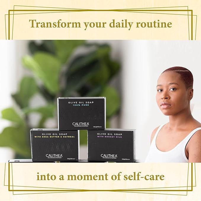 Calithea 3 Pack Olive Oil Based Soap Bars: 100% Pure Olive Oil Soap, Donkey Milk, and Shea Butter & Oatmeal Soap Bars