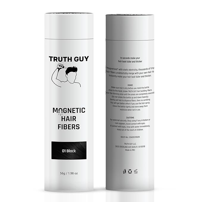 Truth Guy Magnetic Hair Building Fibers for Thinning Hair - Adds Volume & Thickness with Static Electricity Technology - Easy Application for Men & Women, Quick Results, Mess-Free. 2 oz. Medium Brown