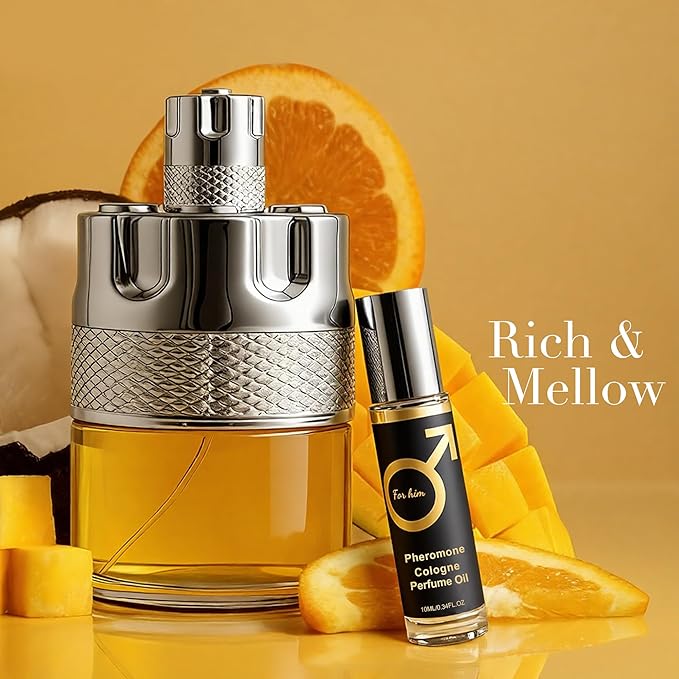 men's Perfume 100ml Eau de Parfum + 10ml Pheromone Roll On Oil | Sweet Floral Gourmand Fragrance with Vanilla | Long Lasting Scent & Attraction Boost|Gift for Her(Azura Noir For Men)