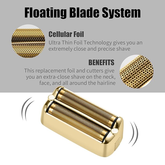 Shaver Replacement Foil and Cutter，Compatible with BaBylissPRO FXONE Double Foil Stick Shaver,Gold
