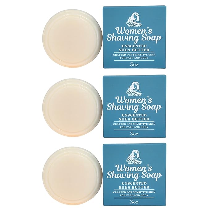 Women's Fragrance Free Shea Butter Shaving Soap – Ideal for Sensitive Skin, Long Lasting, and Perfect for Shaving Legs – Moisturizes and Rehydrates Skin (Pack of 3)