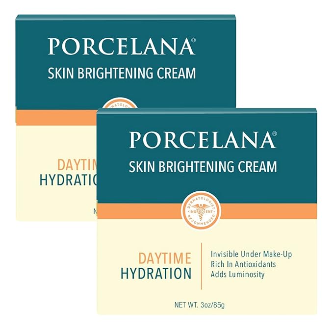 Porcelana Daytime Hydration Skin Brightening Cream For Face & Body [New Formula] - Fades Dark Spots & Evens Skin Tone - Moisturizer for Age Spots, Sun Spots, Acne Scars & Melasma (2 Pack)