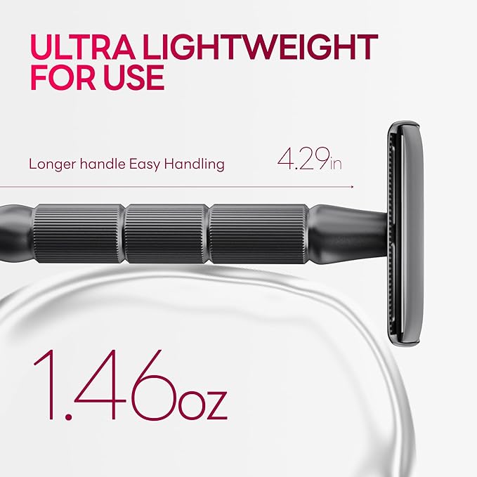 Double-Edge Safety Razor, Single-Blade Razors with 5 Stainless Steel Razor Blades for Men and Women, Reusable Metal Razor – Gun Metal Black