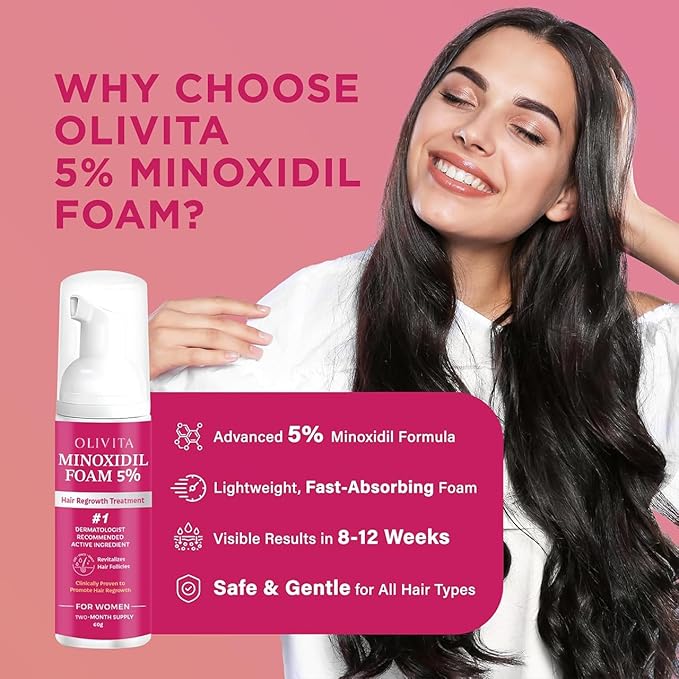5% Minoxidil Foam for Women Hair Growth: Extra Strength Hair Regrowth Treatment – Revitalize Hair Follicles & Regrow Thicker, Fuller Hair – Hair Loss Solution-2 pack