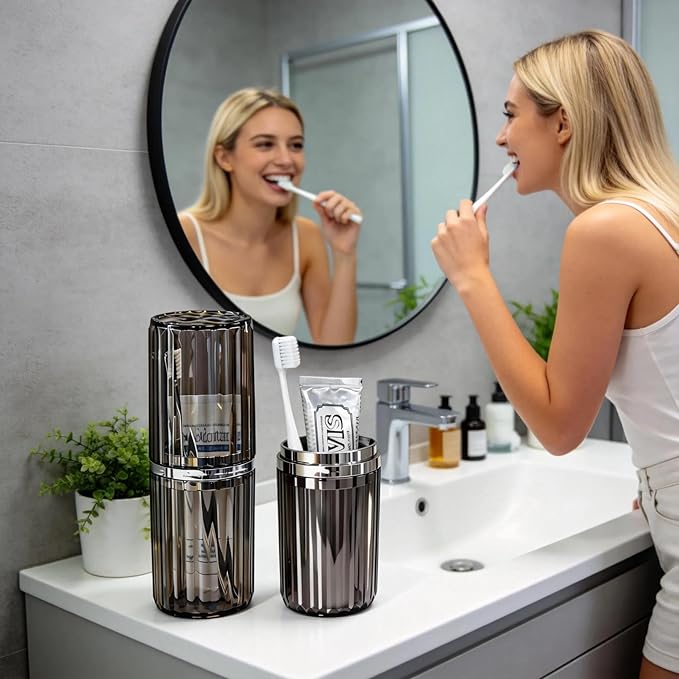 Toothbrush Travel Case, 2-in-1 Dustproof Travel Toothbrush Holder with Rinse Cup, Large Portable Toothbrush and Toothpaste Cup Container for Traveling Camping School Business Trip Bathroom