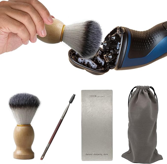Rotary Electric Shaver Head Shaver Cleaning Brush Shaver Maintenance Kit for Philips, Remington, Freebird, Skull - Diamond Sharpening Stone, Easy Grip, Deep Clean, Sharpen Blades, Prolong Lifespan