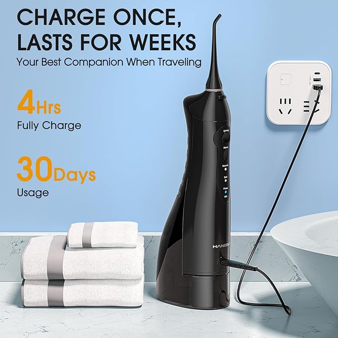 Hangsun Water Flossers for Teeth Cordless Rechargeable Dental Oral Irrigator Water Jet for Teeth Braces Care with 8 Jet Tips for Travel and Home Use (Black)