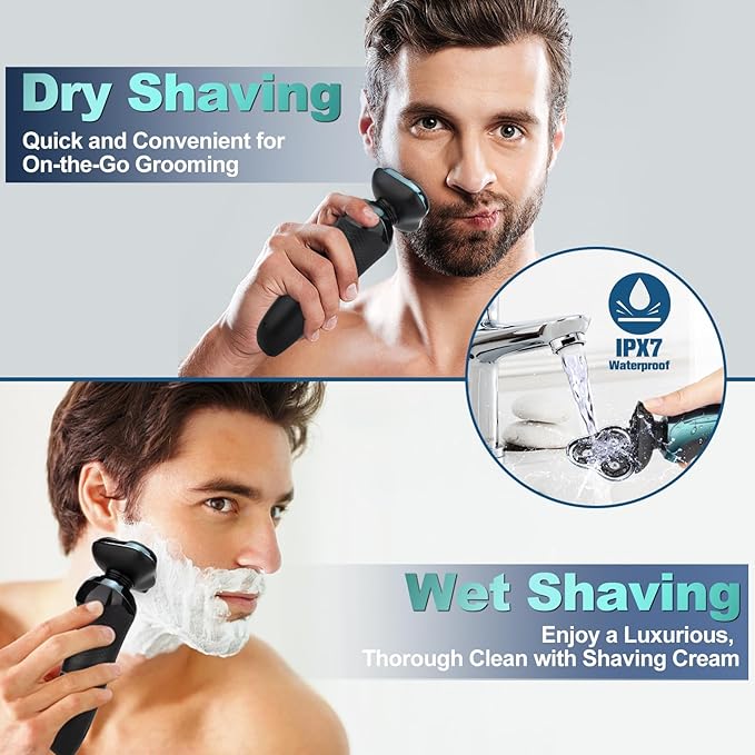 Electric Razors for Men, 3 Floating Heads Waterproof Wet Dry Shaver for Men, LED Display Cordless Rechargeable Electric Razor, Portable Travel Shaver for Face Beard Grooming