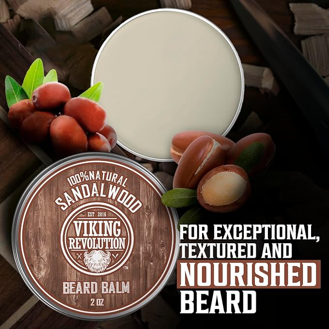 Viking Revolution Citrus and Sandalwood Beard Balm - Butter With Argan Oil, Softener With Jojoba Oil, Moisturizer With Beeswax - Wax for Men With Mango Butter (2oz, 2 Pack)
