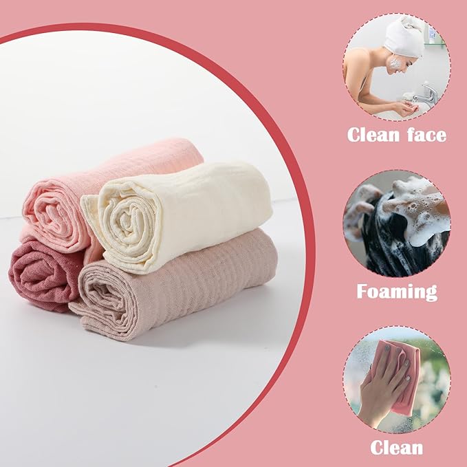 4 Pack Face Cloths Makeup Remover Cloths Soft Wash Cloths Absorbent Muslin Washcloths Breathable Reusable Facial Towels for Skin Care Daily Cleansing Travel Women Men Adults