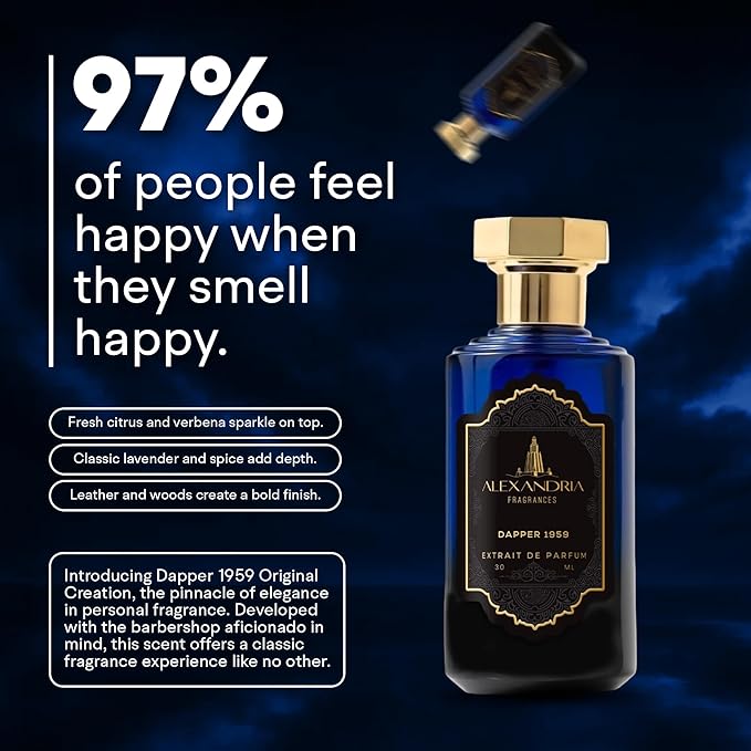 Alexandria Fragrances Dapper 1959 Eau De Parfum for Men - Long Lasting Luxury Perfume with Sicilian Citrus, Lemon Verbena, Lavender, Pepper & Star Anise - Elegant Everyday Cologne for Men - 30ml