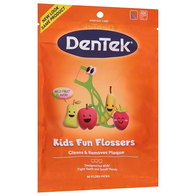DenTek Fun Flossers – Kids Floss Picks with Wild Fruit Flavor, 90 Count