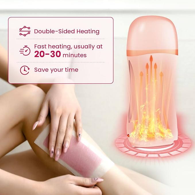 Roll On Wax Kit, Portable Wax Roller Kit for Coarse/Fine Hair Removal, Beginners Waxing Roller for All Skin Types with 3 Pcs 100g Roll Cartridge, 100 Non-Woven Strips & 10 After Oil Wipes (F8_Pink)