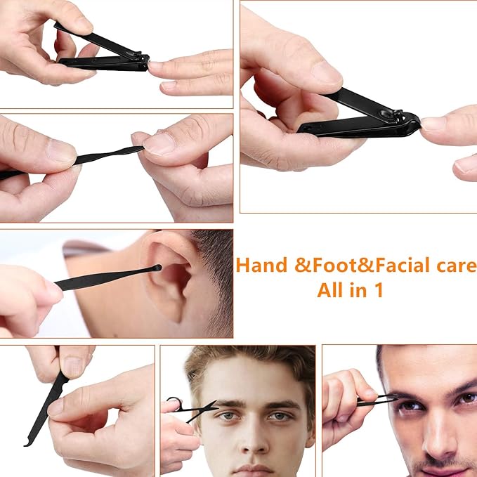 Manicure set Men Personal Care Tools Accessories Finger and Toe Nail Clippers Kit Professional Manicure Pedicure Kit With Travel Case Nail Grooming Kit Present for Men Women Stocking Stuffers
