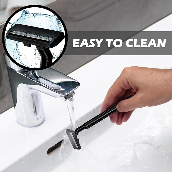 240 Pack Disposable Twin Blade Razors Individually Wrapped, Clear Safety Cap， Multipurpose Portable Shave Razor for Man Woman Bathing Hotel Travel (Black)