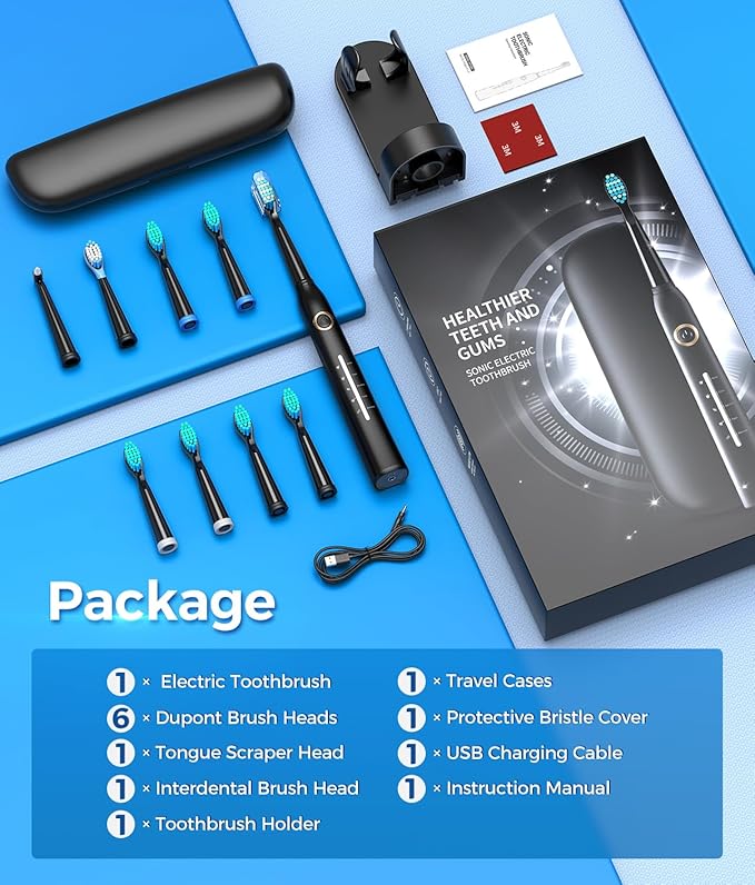 TEETHEORY Electric Toothbrush with Travel Case, Sonic Toothbrush for Adults with 8 Brush Heads for 2-Year Use, 40000 VPM Deep Clean Rechargeable Toothbrushes Last 30 Days with 5 Modes