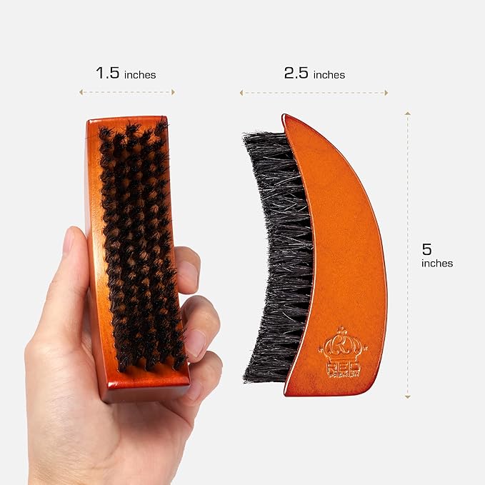 Red by Kiss Beard Brush with 100% Natural Boar Bristles for Men, Premium Wooden Brush, Beards Mustaches Grooming Shaving Comb, Tame and Soften Facial Hair (Moon Shape)