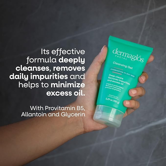 Dermaglos Facial Cleanser, For Combination to Oily Skin | Provitamin B5, Allantoin, Glycerin | Daily Face Wash, Deep Cleansing Gel, Impurity & Excess Oil Removal | Acne Cleanser | 5.29 Oz