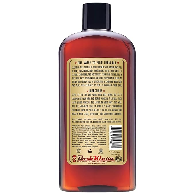 LUMBER PRINCE Men's Original All in One 3-in-1 Shampoo, Conditioner, Hair, Beard and Body Wash - American Viking Crew Cannon with Bulldog Duke PH Ballwash