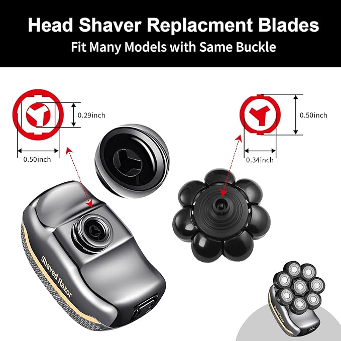 Head Shaver Replacement Heads,Head Shaver Replacement Blades, Head Shavers for Bald Men,Head shavers for Men, Stainless Steel Rotary Blades for Electric Head Razor (black8)