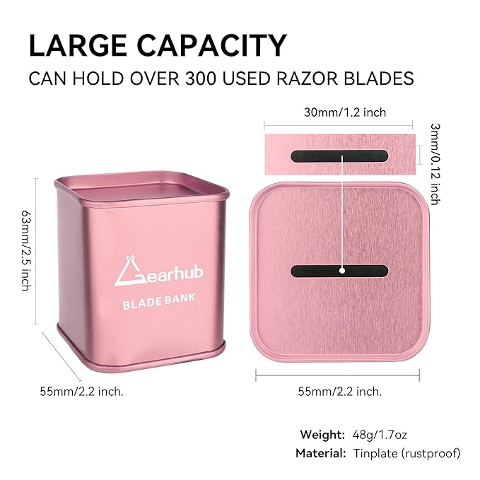 Gearhub Blade Bank Sharps Disposal Container Safely Store Used Safety Razor Blades Large Capacity for Barber Shops & Personal Use Sealed Design Holds 300+ Blades Matte Pink