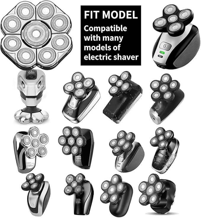 9 Blades Head Shaver Men's Electric Shaver Replacement Heads Universal Replacement Blade Head Electric Razor for Men (9D Silvery)