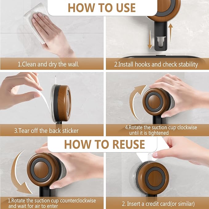 Razor Holder for Shower, Suction Cup Shaver Holder for Wall, Removable&Reusable Suction Cup Hooks for Bathroom, Damage-Free Suction Shower Hooks, Wall Mounted Razor Stand, Black