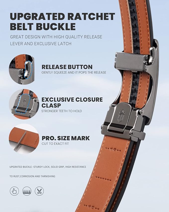 Zitahli Belt Men, Ratchet Belt Dress with 1 3/8" Premium Leather,Slide Belt with Easier Adjustable Automatic Buckle