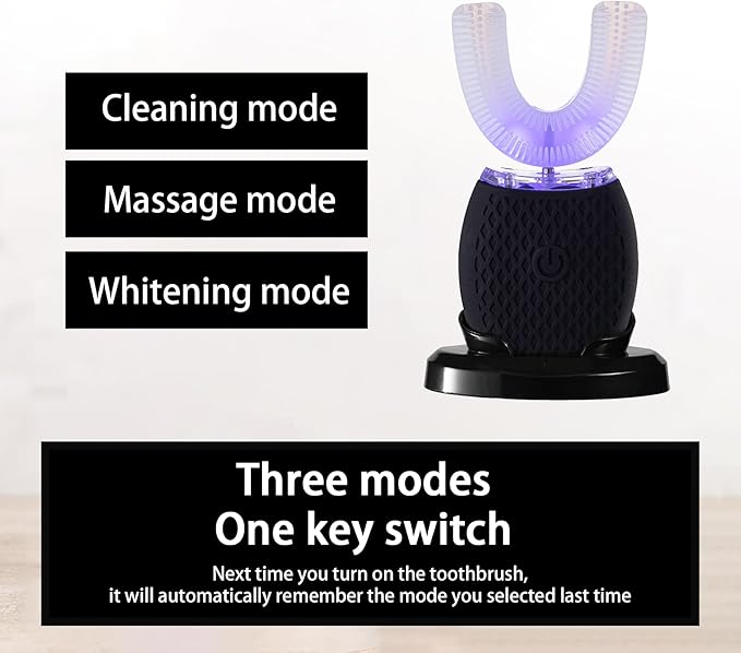 Ultrasonic Toothbrush for Adults - Automatic Electric Toothbrush with Soft Bristles Rechargeable Portable 30'' Automatic Timer Wireless Charging Washable for Travel & Home Use (Black)