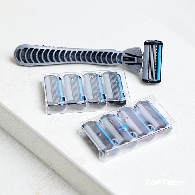 TopTech PRO 5 Razors for Men - Manual Shaving Razor & Replaceable Cartridges - 5-Blades Technology - 10 Count Pack (1 Handle + 9 Refills) - Soft Shave & Sharp Blades - Cost-effective Refill