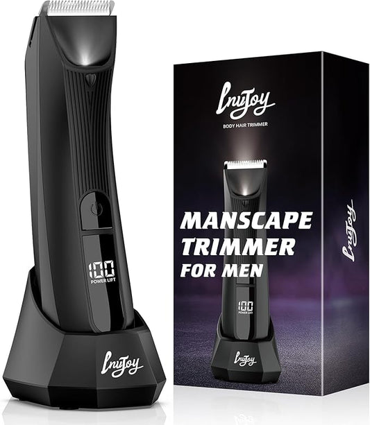 INVJOY Manscape Body & Pubic Hair Trimmer for Men w/Light - No Nick, No Cut, Balls Trimmer - No Razor Burn Groin, Body Groomer Shaver, IPX7 Waterproof Electric Razor w/Recharge Dock, Gift for Men Dad