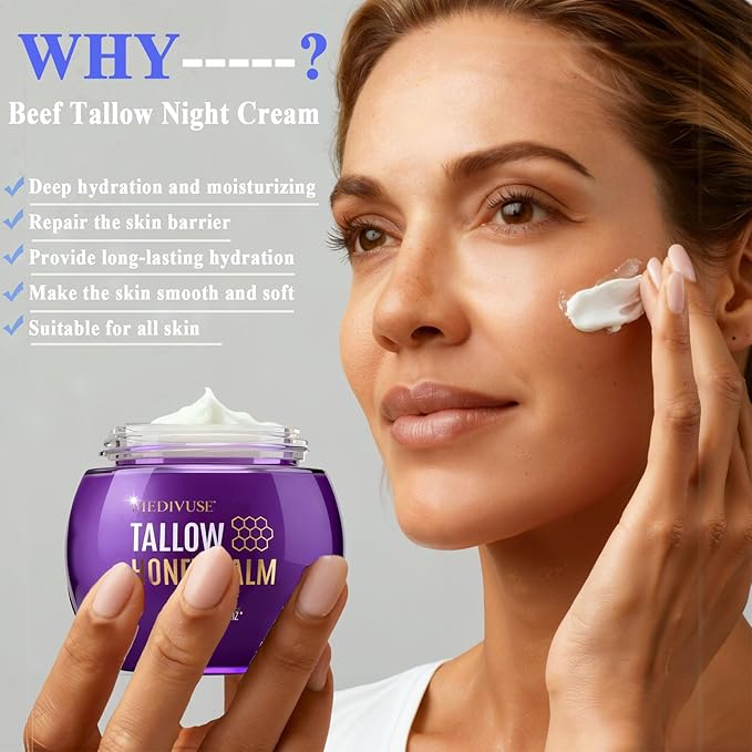 Tallow and Honey Balm - 100% Grass-Fed Beef Tallow for Skin with Organic - Deeply Moisturizing Beef Tallow for Face Body - Natural Formula Care for Dry & Sensitive Skin 4.3OZ, Whipped beef honey cream