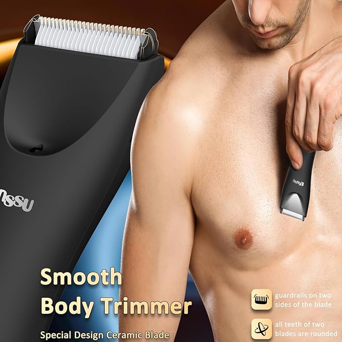 Body Hair Trimmer for Men with Light, IPX7 Waterproof Ball Pubic Groin Hair Trimmer for Men with Ceramic Blade, Rechargeable Body Groomer for Man with Charing Dock& LED Display,Black