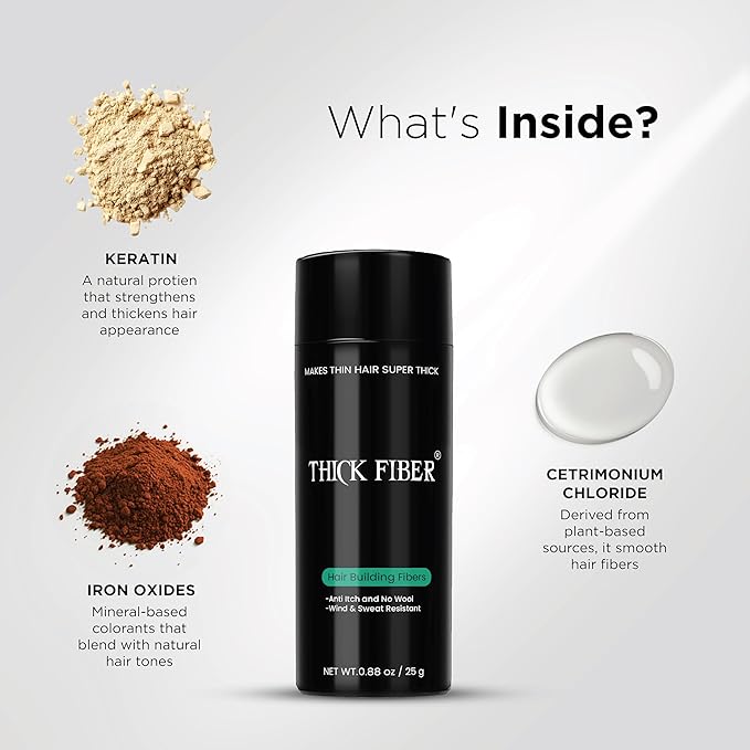 THICK FIBER Hair Fibers for Thinning Hair & Bald spots (DARK BROWN, Pack of 2) - 25g Bottle - Conceals Hair Loss in Seconds - Hair Powder For Women & Men
